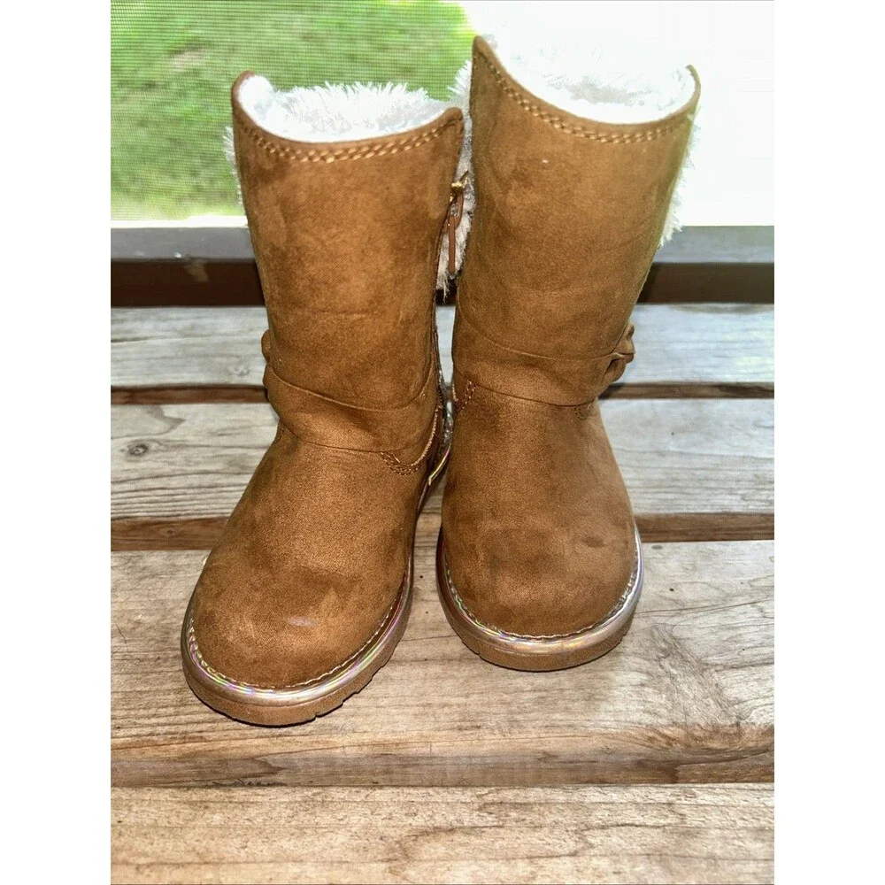 Megellan Toddler Brown Faux Suede and Fur Boots Sparkle Size 8